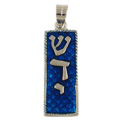 Gold Filled blue Enamel Mezuzah Pendant